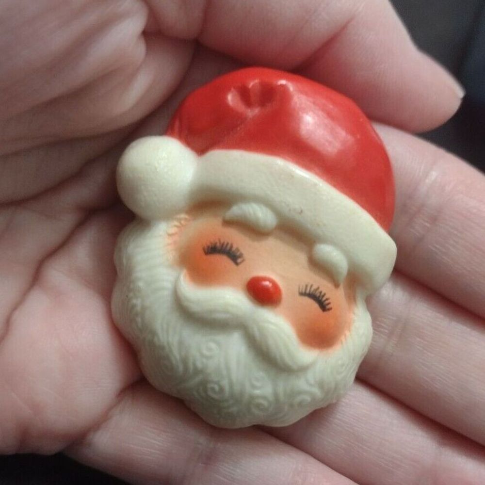 Vintage Hallmark Santa Pin Brooch Happy Red White